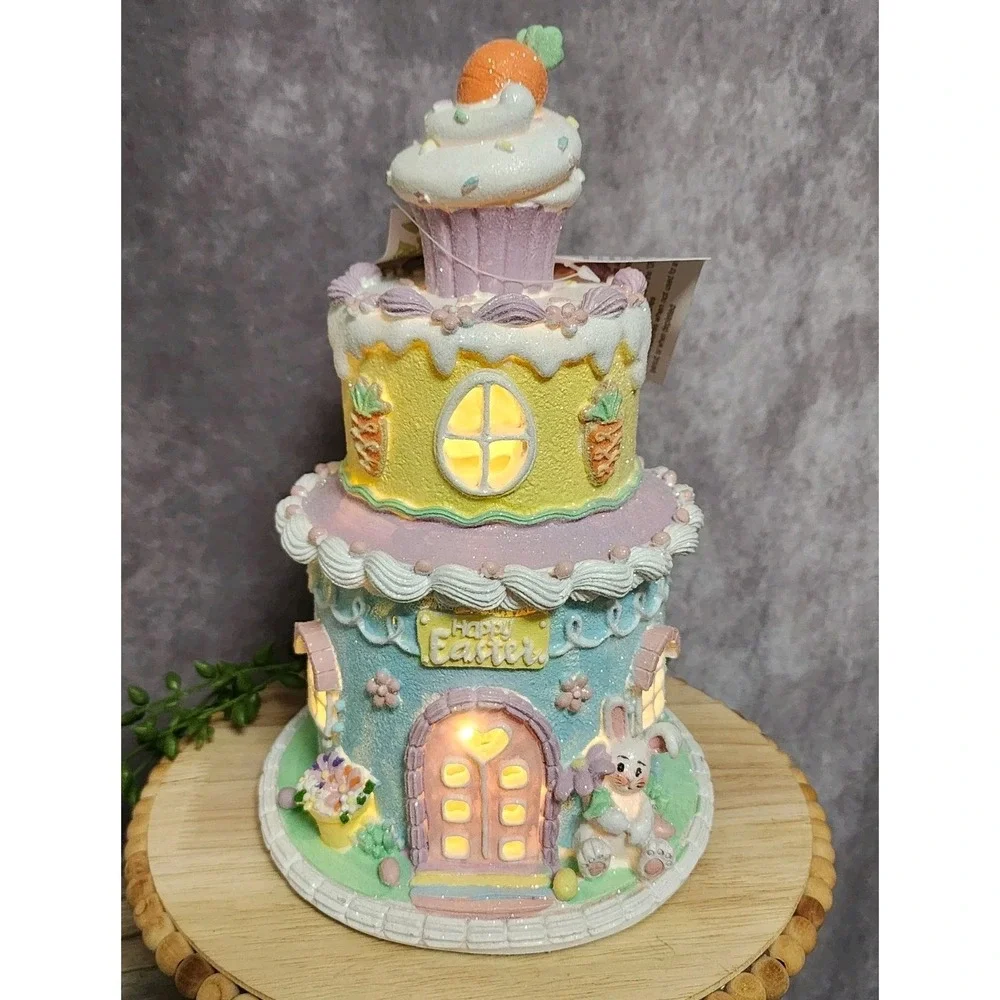 Easter Cake Cupcake Gingerbread House Bunny Carrot LIGHT UP Tabletop Decor 10.5